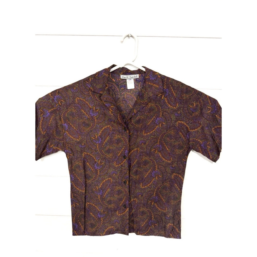 David Randall Vintage‎ Union Made Womens Short Sleeve Button Paisley Blouse Sz L